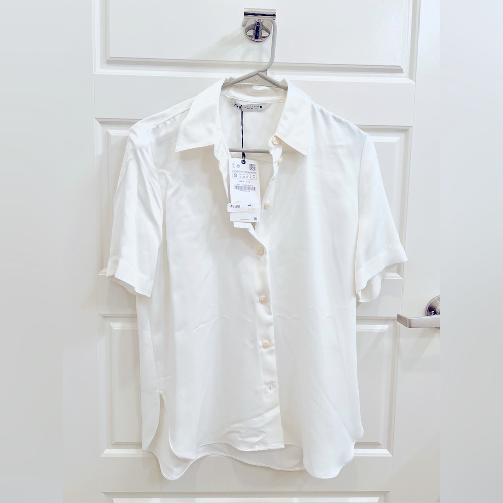 NWT ZARA Short Sleeve Satin Shirt